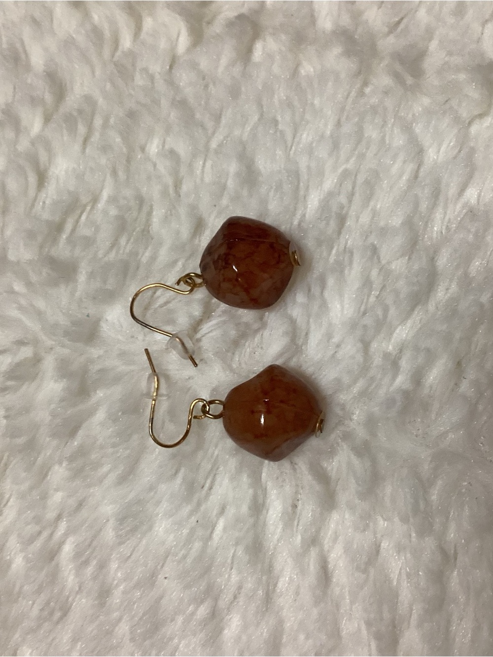 Beautiful Dangle Drop Pebble Shaped Ball Amber-brown Color Earrings
